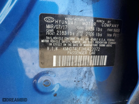 2017 Hyundai Elantra SE with VIN KMHD74LF1HU422072, listed as a Copart auction lot 50090895 with 164,987 mi miles and Salvage Title. Bid and sale history available at carsss.com. Image 12.