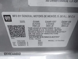 2022 GMC Sierra 1500 Limited Elevation with VIN 3GTP9CEK5NG143707, listed as a IAAI auction lot 41593865 with 27,778 mi miles. Bid and sale history available at carsss.com. Image 9.