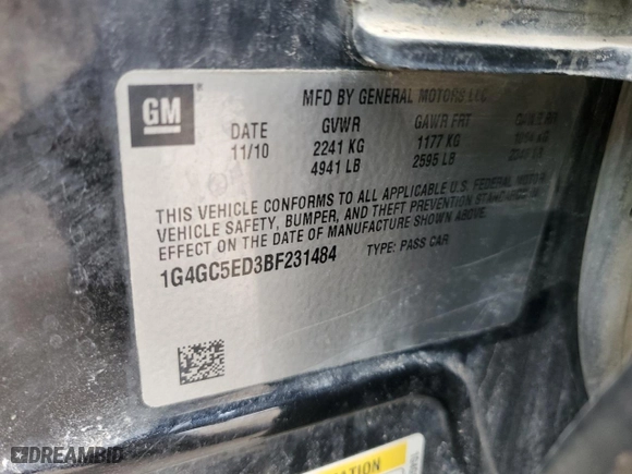 2011 Buick LaCrosse CXL with VIN 1G4GC5ED3BF231484, listed as a Copart auction lot 49776405 with 163,320 mi miles and Salvage Title. Bid and sale history available at carsss.com. Image 12.