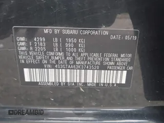2019 Subaru Impreza with VIN 4S3GTAA62K3743520, listed as a IAAI auction lot 42485321 with 75,736 mi miles and . Bid and sale history available at DreamBid. Image 9.