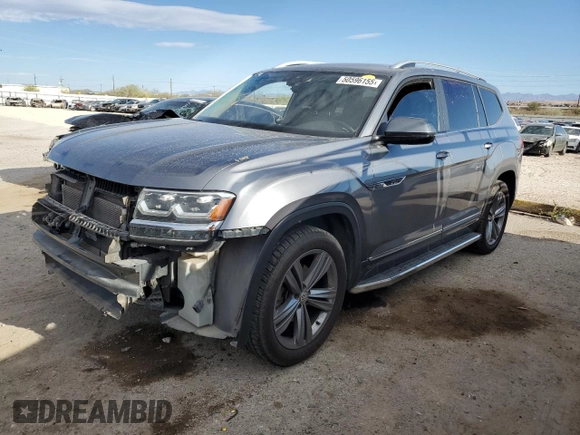 2019 Volkswagen Atlas SEL R-Line with VIN 1V2RR2CA9KC550679, listed as a Copart auction lot 50596155 with 85,482 mi miles and Salvage title. Bid and sale history available at DreamBid. Image 1.