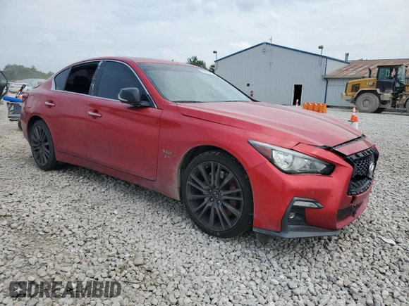 2020 Infiniti Q50 Red Sport 400 with VIN JN1FV7AR7LM660876, listed as a Copart auction lot 60872975 with 62,668 mi miles and Salvage title. Bid and sale history available at DreamBid. Image 4.