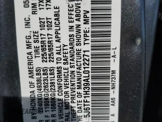2010 Honda Crosstour EX z VIN 5J6TF1H39AL012271, wystawiony jako Copart lot #56226655 z przebiegiem Nie podano mil oraz Szkody całkowita. Historia ofert i sprzedaży dostępna na DreamBid. Obrazek 13.