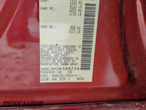 2013 Nissan Altima S with VIN 1N4AL3AP2DN549724, listed as a Copart auction lot 51549465 with 140,188 mi miles and Salvage Title. Bid and sale history available at carsss.com. Image 14.