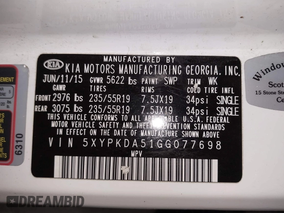 2016 Kia Sorento SX with VIN 5XYPKDA51GG077698, listed as a IAAI auction lot 41501354 with 185,494 mi miles. Bid and sale history available at carsss.com. Image 9.