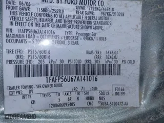 2007 Ford Taurus SEL with VIN 1FAFP56U67A141016, listed as a IAAI auction lot 41757528 with 1 mi miles. Bid and sale history available at carsss.com. Image 9.