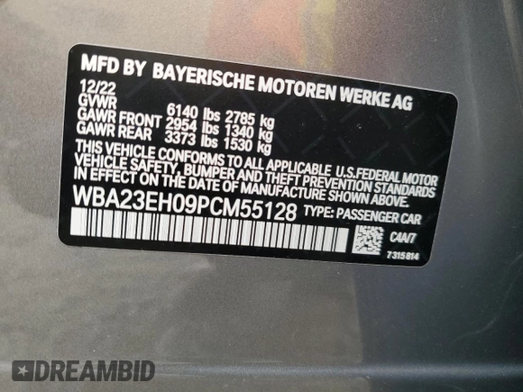 2023 BMW 7 Series 740i with VIN WBA23EH09PCM55128, listed as a Copart auction lot 82154523 with 21,475 mi miles and . Bid and sale history available at DreamBid. Image 13.