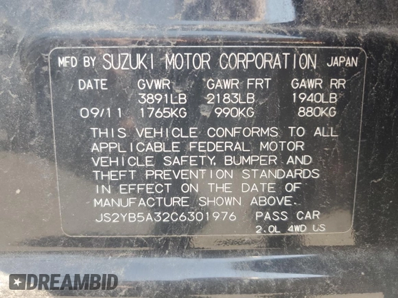 2012 Suzuki SX4 Crossover with VIN JS2YB5A32C6301976, listed as a Copart auction lot 68665194 with 104,489 mi miles and Clean Title. Bid and sale history available at carsss.com. Image 13.