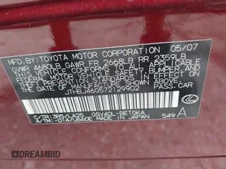 2007 Lexus ES 330 с VIN JTHBJ46G572129902, выставлен на аукционе IAAI как лот 42413561 с пробегом 125 931 миль миль и . История ставок и продаж доступна на DreamBid. Изображение 9.