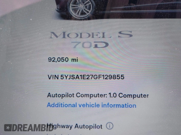 2016 Tesla Model S 90D с VIN 5YJSA1E27GF129855, выставлен на аукционе IAAI как лот 42282536 с пробегом 92 050 миль миль и . История ставок и продаж доступна на DreamBid. Изображение 9.