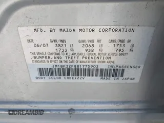 2008 Mazda 3 i Sport with VIN JM1BK32F881775903, listed as a IAAI auction lot 41878314 with 128,232 mi miles and . Bid and sale history available at DreamBid. Image 9.