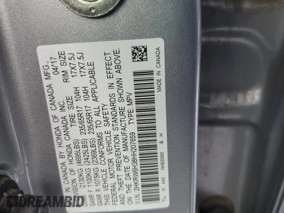 2017 Honda CR-V LX with VIN 2HKRW6H38HH207659, listed as a Copart auction lot 48686305 with 98,201 mi miles and Salvage Title. Bid and sale history available at carsss.com. Image 15.