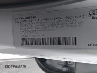 2013 Audi A6 2.0T Premium with VIN WAUCFAFC3DN043093, listed as a IAAI auction lot 42043576 with 136,592 mi miles. Bid and sale history available at carsss.com. Image 9.