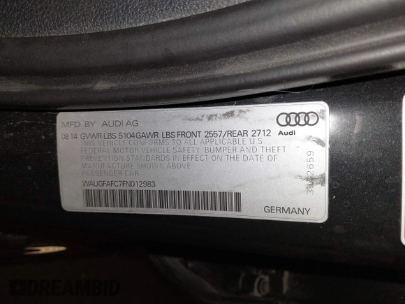 2015 Audi A6 2.0T Premium Plus with VIN WAUGFAFC7FN012983, listed as a IAAI auction lot 41086404 with 145,358 mi miles. Bid and sale history available at carsss.com. Image 9.