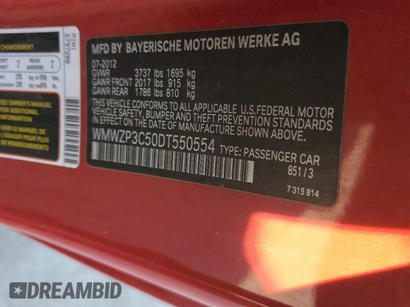 2013 MINI Convertible S with VIN WMWZP3C50DT550554, listed as a Copart auction lot 88415495 with 95,295 mi miles and Salvage title. Bid and sale history available at DreamBid. Image 14.