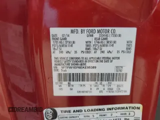 2014 Ford F-150 XL with VIN 1FTFW1EF6EKE95389, listed as a Copart auction lot 62187625 with 133,090 mi miles and Salvage title. Bid and sale history available at DreamBid. Image 13.