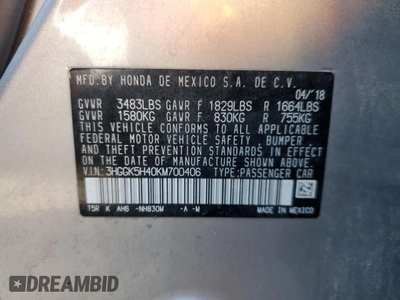 2019 Honda Fit LX with VIN 3HGGK5H40KM700406, listed as a Copart auction lot 44016315 with Not Provided miles and Salvage Title. Bid and sale history available at DreamBid. Image 12.