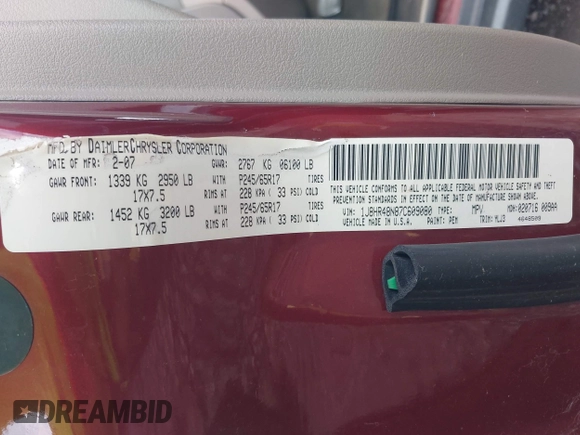 2007 Jeep Grand Cherokee Laredo z VIN 1J8HR48N87C609080, wystawiony jako IAAI lot #42391793 z przebiegiem 159 096 mil mil oraz . Historia ofert i sprzedaży dostępna na DreamBid. Obrazek 9.