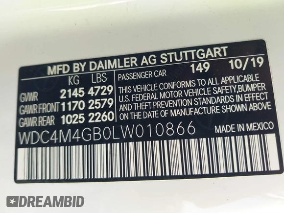 2020 Mercedes-Benz GLB 250 z VIN WDC4M4GB0LW010866, wystawiony jako IAAI lot #41720732 z przebiegiem 6 515 mil mil oraz . Historia ofert i sprzedaży dostępna na DreamBid. Obrazek 9.