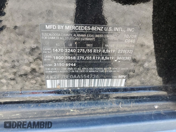 2010 Mercedes-Benz GL 450 with VIN 4JGBF7BE0AA554736, listed as a Copart auction lot 55930865 with 163,961 mi miles and Clean Title. Bid and sale history available at DreamBid. Image 13.