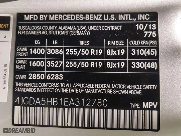 2014 Mercedes-Benz M-Class ML 350 with VIN 4JGDA5HB1EA312780, listed as a IAAI auction lot 41841481 with 183,196 mi miles. Bid and sale history available at carsss.com. Image 9.