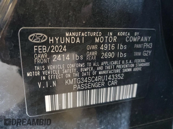 2024 Genesis G70 2.5T with VIN KMTG34SC4RU143352, listed as a Copart auction lot 56943305 with 20,316 mi miles and Clean title. Bid and sale history available at DreamBid. Image 13.