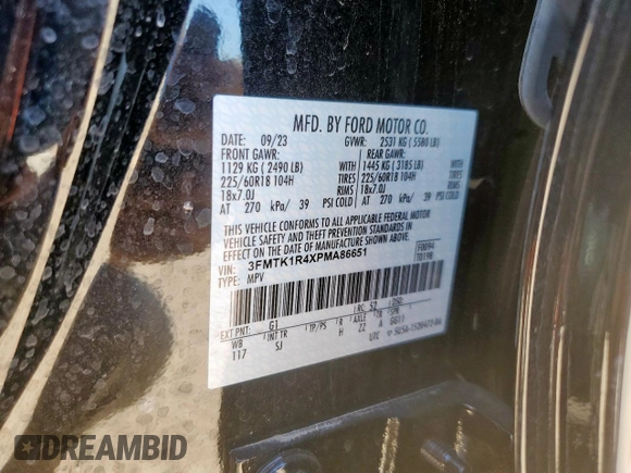 2023 Ford Mustang Mach-E Select with VIN 3FMTK1R4XPMA86651, listed as a Copart auction lot 55075065 with 4,159 mi miles and Clean title. Bid and sale history available at DreamBid. Image 13.