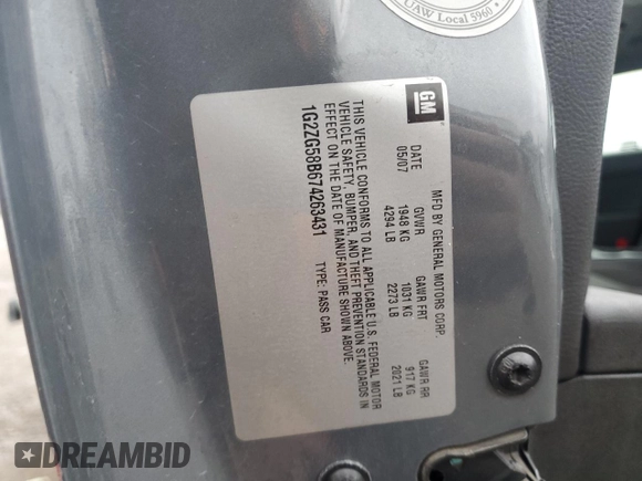 2007 Pontiac G6 G6 with VIN 1G2ZG58B674263431, listed as a Copart auction lot 43956905 with 151,066 mi miles and Salvage title. Bid and sale history available at DreamBid. Image 14.