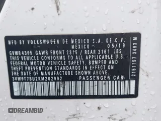 2019 Volkswagen Jetta GLI S z VIN 3VW6T7BU2KM202992, wystawiony jako IAAI lot #40896812 z przebiegiem 44 348 mil mil oraz . Historia ofert i sprzedaży dostępna na DreamBid. Obrazek 9.