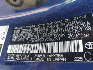 2018 Toyota Prius Two with VIN JTDKARFU4J3056091, listed as a IAAI auction lot 41919790 with 85,025 mi miles. Bid and sale history available at carsss.com. Image 9.
