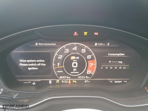 2018 Audi S5 Sportback Prestige with VIN WAUC4CF51JA018179, listed as a Copart auction lot 47851745 with 80,974 mi miles and Salvage Title. Bid and sale history available at carsss.com. Image 9.