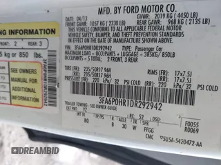 2013 Ford Fusion SE with VIN 3FA6P0HR1DR292942, listed as a IAAI auction lot 42806320 with 203,448 mi miles and . Bid and sale history available at DreamBid. Image 9.