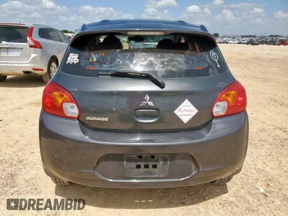 2014 Mitsubishi Mirage DE with VIN ML32A3HJ3EH002325, listed as a Copart auction lot 59822705 with 82,804 mi miles and Salvage title. Bid and sale history available at DreamBid. Image 6.