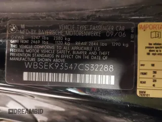 2007 BMW 6 Series M6 with VIN WBSEK93547CS32288, listed as a IAAI auction lot 40897476 with 78,381 mi miles. Bid and sale history available at carsss.com. Image 9.