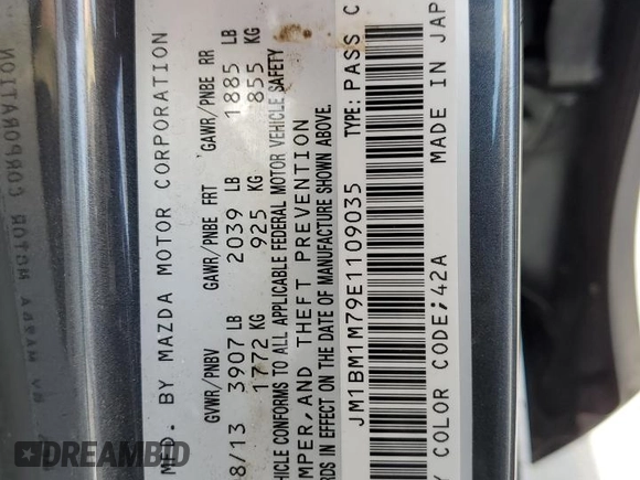 2014 Mazda 3 i Grand Touring with VIN JM1BM1M79E1109035, listed as a Copart auction lot 48443915 with 67,817 mi miles and Salvage Title. Bid and sale history available at DreamBid. Image 15.
