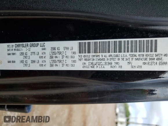 2012 Jeep Wrangler Unlimited Call of Duty MW3 with VIN 1C4BJWFG2CL191940, listed as a Copart auction lot 65955465 with 108,033 mi miles and Clean title. Bid and sale history available at DreamBid. Image 14.