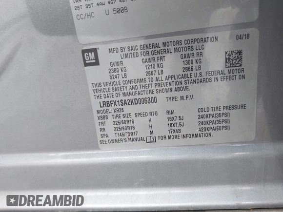 2019 Buick Envision Essence with VIN LRBFX1SA2KD006300, listed as a IAAI auction lot 42019940 with 26,187 mi miles and . Bid and sale history available at DreamBid. Image 9.