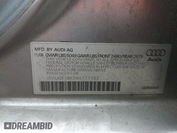 2009 Audi A4 z VIN WAUGF78K59A171133, wystawiony jako Copart lot #74326974 z przebiegiem 179 409 mil mil oraz Szkoda całkowita • Salvage title. Historia ofert i sprzedaży dostępna na DreamBid. Obrazek 12.