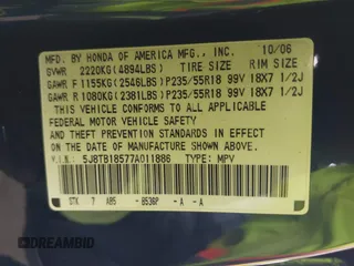 2007 Acura RDX Tech Pkg with VIN 5J8TB18577A011886, listed as a IAAI auction lot 41778455 with 141,123 mi miles. Bid and sale history available at carsss.com. Image 9.