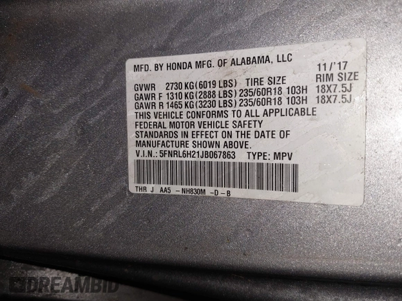 2018 Honda Odyssey LX with VIN 5FNRL6H21JB067863, listed as a IAAI auction lot 40432996 with 224,723 mi miles. Bid and sale history available at carsss.com. Image 9.