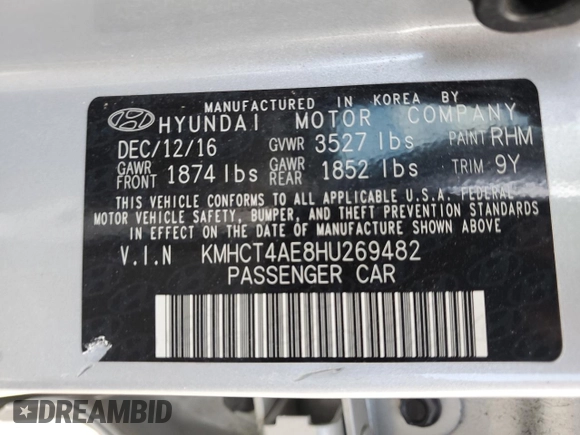2017 Hyundai Accent SE z VIN KMHCT4AE8HU269482, wystawiony jako Copart lot #55582095 z przebiegiem 23 736 mil mil oraz Szkoda całkowita • Salvage title. Historia ofert i sprzedaży dostępna na DreamBid. Obrazek 12.