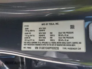 2023 Tesla Model 3 with VIN 5YJ3E1EA8PF626235, listed as a IAAI auction lot 42022893 with 30,333 mi miles and . Bid and sale history available at DreamBid. Image 9.