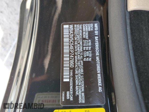 2014 BMW 4 Series 428i z VIN WBA3V5C54EP747860, wystawiony jako Copart lot #56187905 z przebiegiem 117 616 mil mil oraz Szkoda całkowita • Salvage title. Historia ofert i sprzedaży dostępna na DreamBid. Obrazek 12.