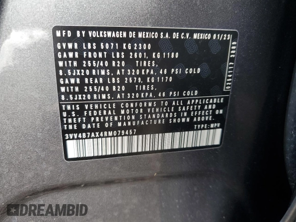2024 Volkswagen Tiguan SEL R-Line z VIN 3VV4B7AX4RM079457, wystawiony jako Copart lot #54338975 z przebiegiem 10 540 mil mil oraz Szkoda całkowita • Salvage title. Historia ofert i sprzedaży dostępna na DreamBid. Obrazek 13.