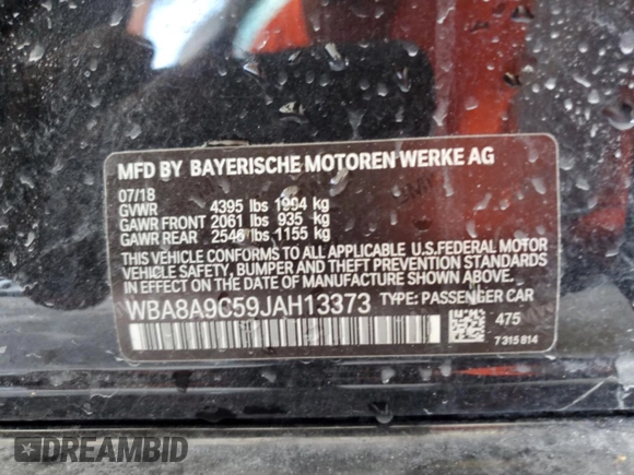 2018 BMW 3 Series 320i with VIN WBA8A9C59JAH13373, listed as a Copart auction lot 52910505 with 55,016 mi miles and Salvage Title. Bid and sale history available at carsss.com. Image 13.