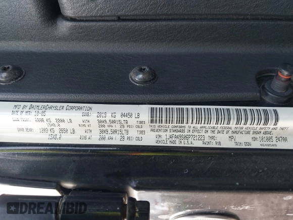 2006 Jeep Wrangler Sport z VIN 1J4FA49S06P721223, wystawiony jako IAAI lot #42654272 z przebiegiem 225 223 mil mil oraz . Historia ofert i sprzedaży dostępna na DreamBid. Obrazek 9.