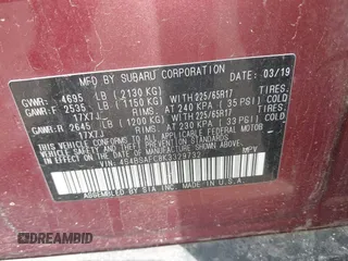 2019 Subaru Outback Premium with VIN 4S4BSAFC8K3329732, listed as a IAAI auction lot 42477353 with 165,148 mi miles and . Bid and sale history available at DreamBid. Image 9.