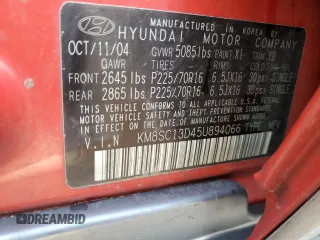 2005 Hyundai Santa Fe GLS with VIN KM8SC13D45U894066, listed as a Copart auction lot 53808385 with 122,880 mi miles and Salvage Title. Bid and sale history available at carsss.com. Image 13.