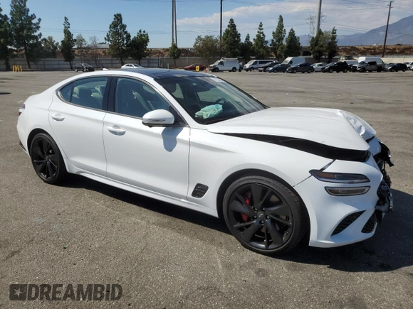 2023 Genesis G70 3.3T with VIN KMTG54TE3PU124511, listed as a Copart auction lot 74132184 with 2,534 mi miles and Salvage Title. Bid and sale history available at DreamBid. Image 4.