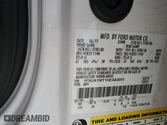 2017 Ford Expedition EL Platinum with VIN 1FMJK1MT1HEA83053, listed as a Copart auction lot 49259205 with 78,040 mi miles and Salvage Title. Bid and sale history available at carsss.com. Image 13.